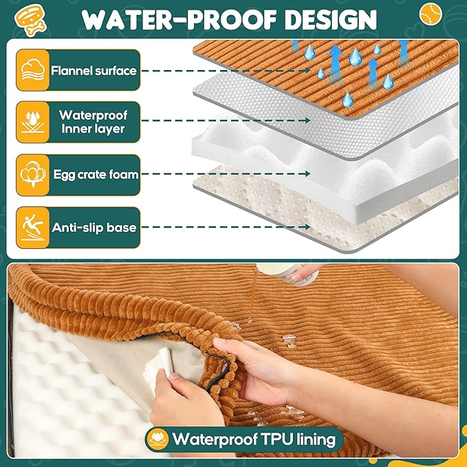 Dog Car Bed, Non-Slip Backseat Extender Pet Mat, Removable Washable Dog Bed for SUVs, Sedans & Trucks, Anti-Slip Travel Bed for Dogs, Easy Clean & Scratch-Proof & Comfort Brown (50"×24.6")