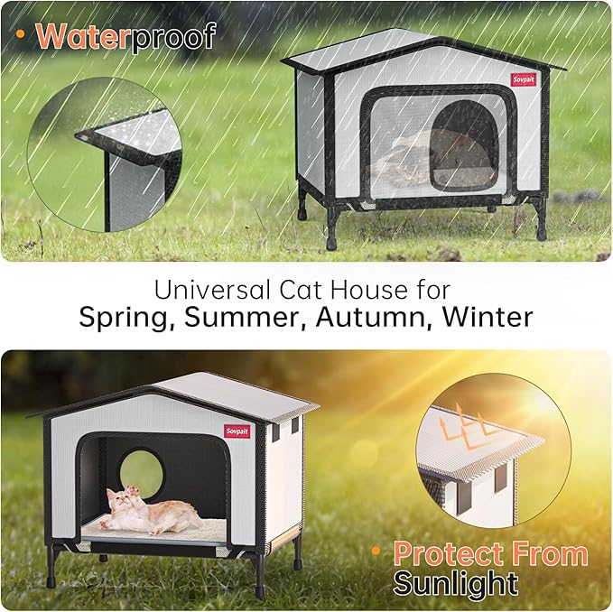SOVPAI Outdoor cat House, Waterproof cat House for Stray Pets, Suitable for Outdoor/Indoor Cats, Easy to Assemble and Clean, Suitable for Multiple Pets and Large Cats (Green, M 19 * 13 * 14.8)