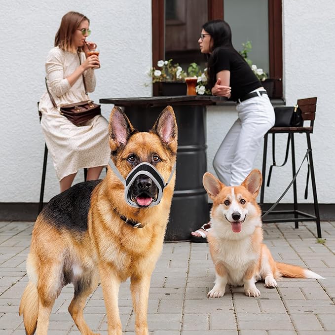 Dog Muzzle Anti-bite Breathable Mesh Muzzle for Large Dogs with Reflective Gray XL Cover Outdoor Training Pet Supply