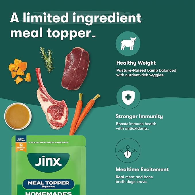 Jinx Wet Dog Food Topper, Mix with Dry Dog Food, Made with Real Lamb & Duck, Bone Broth, No Fillers, Puppy, Adult, Senior, 3oz, 8 Pack