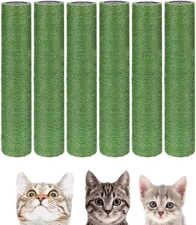 BNOSDM 6 Pack M8 15”x2.75” Cat Tree Scratching Post Replacement Parts for Indoor Cats Tower Rope Scratch Poles Refill Sisal Pole Part for Refurbishment Accessories Spare Green