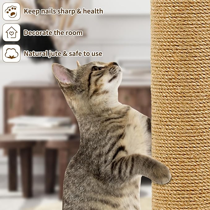 Fhiny 4PCS Cat Scratching Post Replacement 15.7" Natural Jute Spare Extension Scratch Post for Cats Tree DIY Craft Refill Pole Parts Hemp Rope Scratcher Climbing Perch for Indoor Kitten Brown