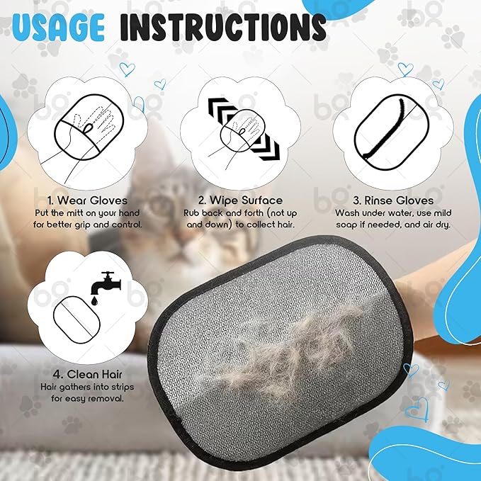 Pet Hair Remover Glove – 2‑Pack Reusable Electrostatic Fur Removal Mitt for Dog & Cat Hair on Furniture, Couch & Car Seats