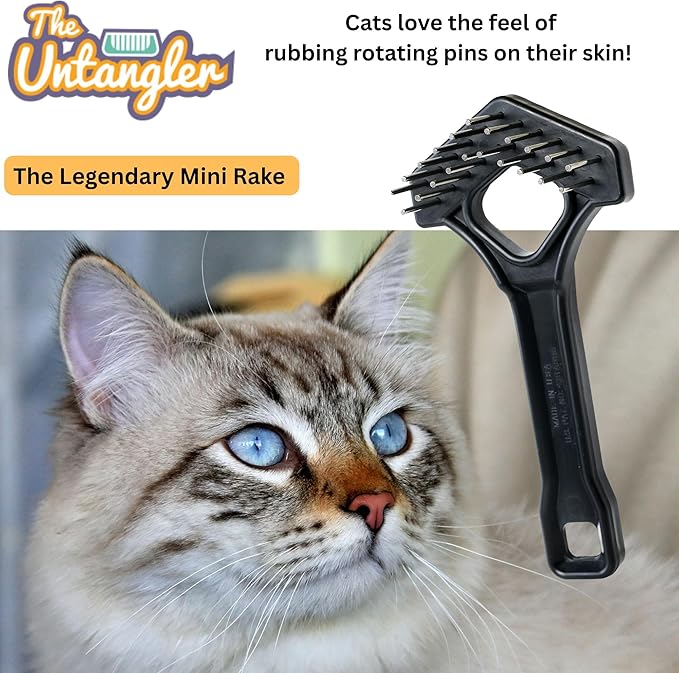 Mini-Rake V-Shape Double Row 1" Rotating Teeth Detangles and Grooms Dogs and Cats
