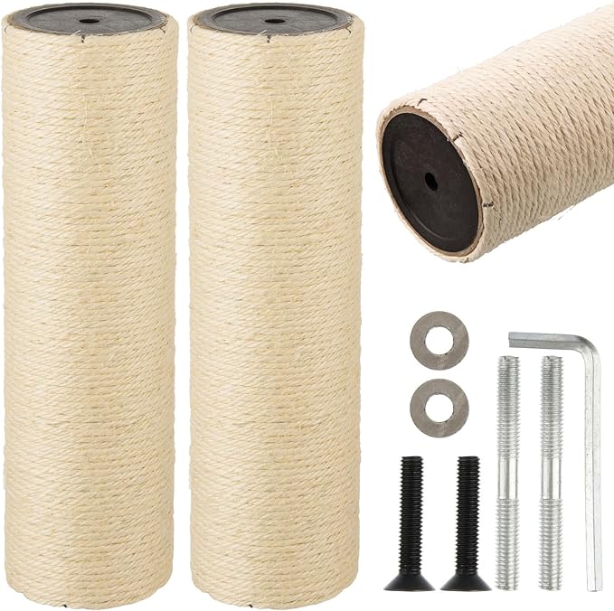 2 Root Cat Scratching Post Replacement 11.81x3.54 Cat Tree Scratch Post Replacement Natural Sisal Pole Cat Scratch Post Refill Pole Part with M8 Screws for Kitten Tree Tower Cat Furniture Accessories