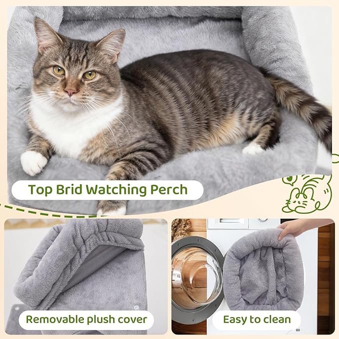 32inch Tall Cat Tree with 2 cat condo for Adult Cats Cozy Cat Tower with Scratching Post and Scrather Board for Cats of Different Ages.（Light Grey）