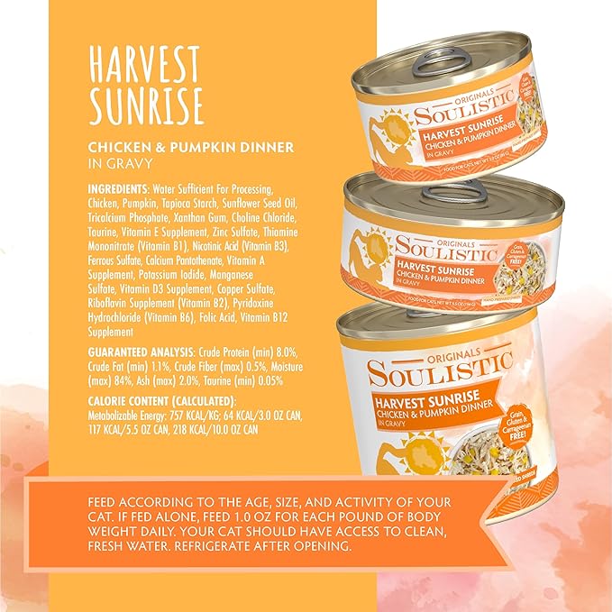 Soulistic Originals, Harvest Sunrise Chicken and Pumpkin Dinner in Gravy, 3oz Can, Pack of 12