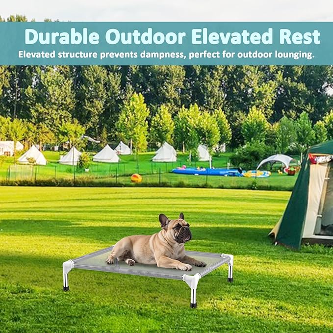 Elevated Dog Bed with Teslin Cooling Fabric - Lightweight Dog Cot for Medium Dogs, Waterproof & Washable Breathable Mesh, Raised Pet Bed for Indoor Outdoor Use, Anti-Slip, Easy Clean