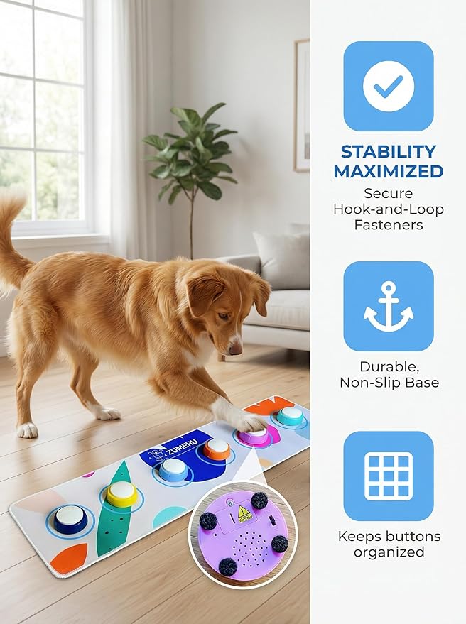 Dog Buttons for Communication Starter Kit - 6 Color Recordable Dog Buttons with Non-Slip Mat & Training Clicker, 0.5lb Easy-Press Talking Buttons for Small Dogs & Cats, Pre-Installed Battery