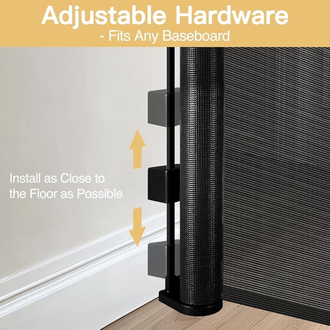 Reinforced 42" Extra Tall Pet Gate 55" Wide Retractable Baby Gate with Support Rods - Retractable Dog Gate Indoor/Outdoor Retractable Gate, Bottom Anti-Escape Tall Dog Gates for Doorways, Black