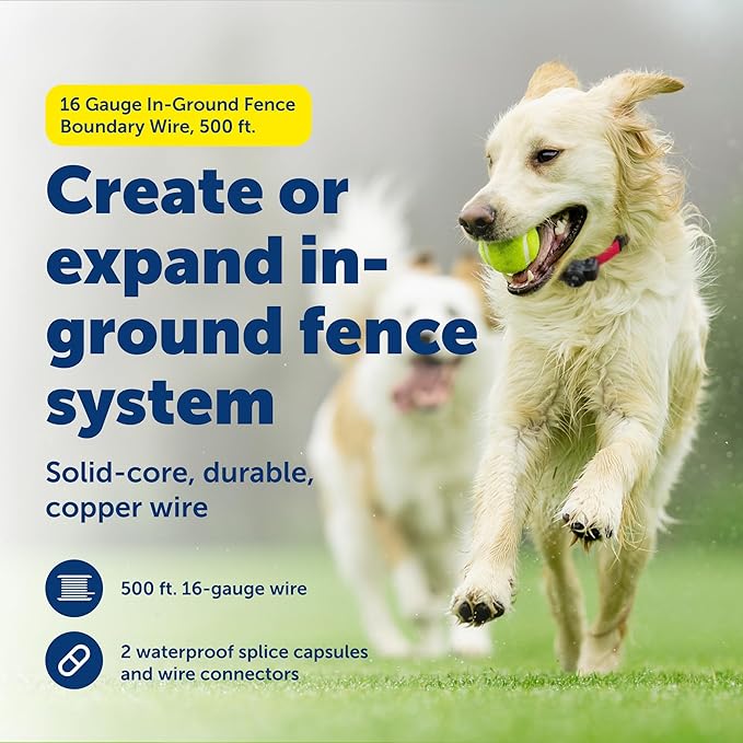 PetSafe Boundary Wire, 500 Foot Spool of Solid Core 16-Gauge Copper Wire, In-Ground Pet Fence Wire, Colors May Vary