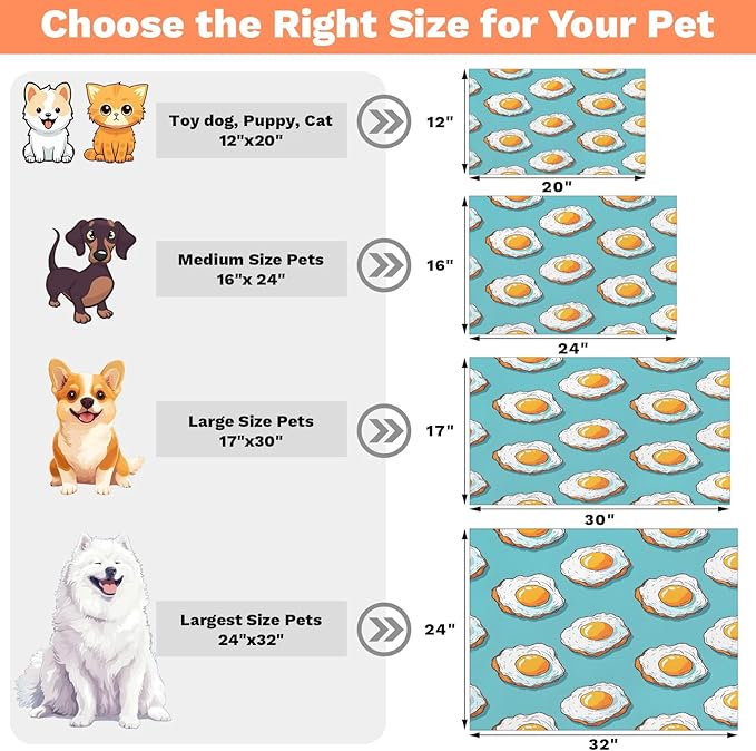 Cute Egg Dog Food Mat for Floors Absorbent Dog Bowl Mat for Food and Water Dispenser Quick Dry Cat Food Placemat Pet Supplies 24" x 32", Cartoon Fried Egg