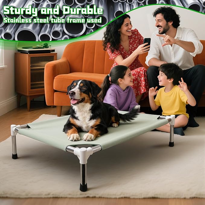 Makerfire Elevated Dog Bed, Indoor/Outdoor Raised Dog Cot for Medium Dogs, Detachable Pet Bed with Non-Slip Feet, Polyester Cotton (33'' L x 26'' W x 6.4" H)