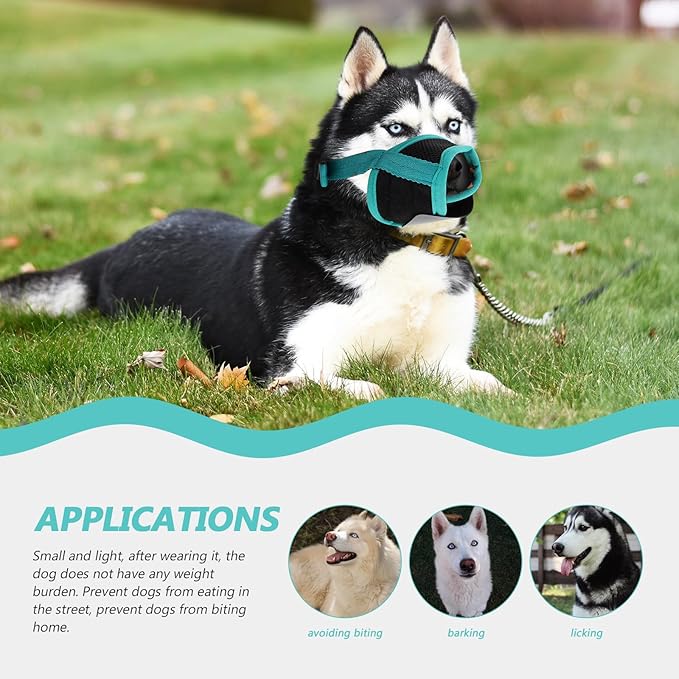 Kisangel Adjustable Anti-Biting Dog Muzzle Cotton Puppy Mouth Cover for Outdoor Use, Green Large Pet Muzzle, Humane Dog Supply for Chewing and Barking Control