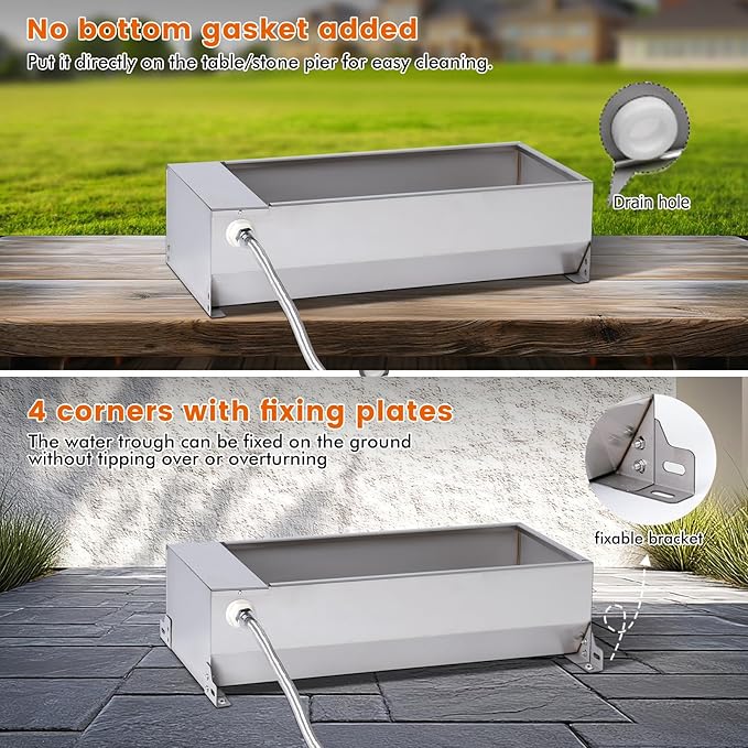 Automatic Large Dog Water Bowl Dispenser Outdoor Stainless Steel Automatic Livestock Water Trough Large Capacity Auto Fill Dog Waterer with Float Valve, for Chicken Geese Duck Goat Pig