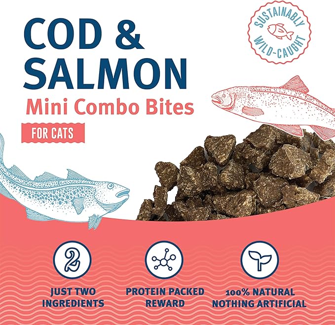 Icelandic+ Mini Combo Bites: Cod & Salmon - 1.7oz Bag - Cat Treats, .25" Crunchy Bites, 2 Ingredient Natural Pet Snacks, No Fillers, Wild-Caught Fish