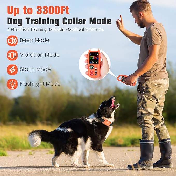 4-in-1 Wireless Dog Fence System, Electric Fences for Medium Large Dogs, 4 Modes Training Collar with Remote, IPX7 Waterproof, Portable Indoor & Outdoor Safe Pet Containment for 2 Dogs