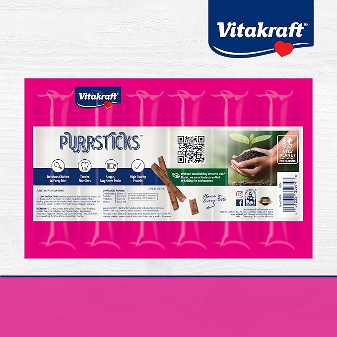 Vitakraft PurrSticks Meaty Cat Sticks - Chicken - Segmented and Breakable Meatstick - Deliciously Tender, 6 Count (Pack of 1)