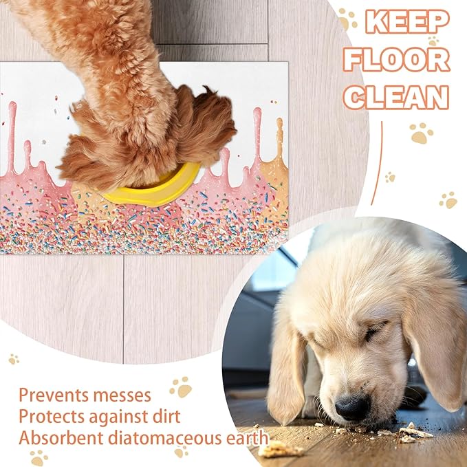 Ice Cream Dog Food Mat for Floors Absorbent Dog Bowl Mat for Food and Water Dispenser Quick Dry Cat Food Placemat Pet Supplies 12" x 20", Sweet Food