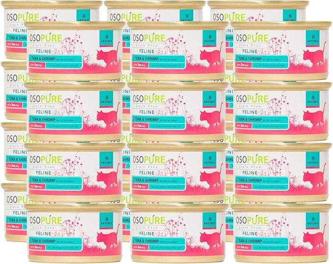 ARTEMIS Wet Canned Gravy Cat Food - OSOPURE Grain Free Limited Ingredient Formula Tuna Shrimp Protein Nutrition All Life Stages 3 oz Pack of 24 cans