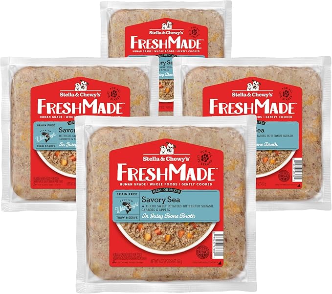 Stella & Chewy's FreshMade Frozen Fresh Grain-Free Savory Sea Dog Food, 16-oz Pouch (Pack of 4)