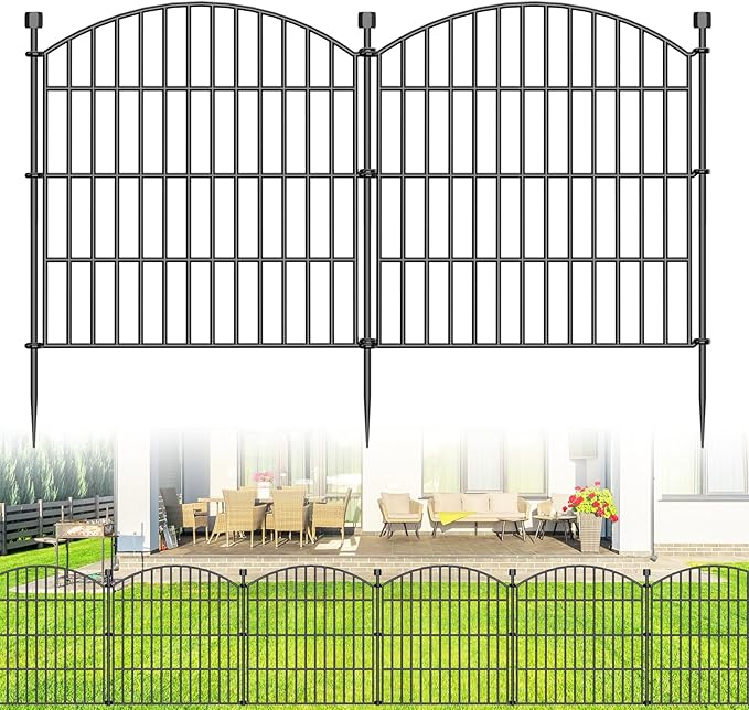 No Dig Decorative Garden Fence Animal Barrier - 5 Panels - 24 in (H) x 10 ft (L) - Dog Fence Outdoor for Yard, Rabbits and Small Pets - Tall Rustproof Metal Wire Fencing Border for Garden and Patio