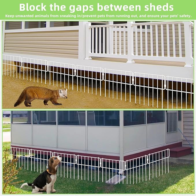 30 Pack Animal Barrier Fence, No Dig Fence Decorative Fences, Rustproof Metal Small Garden Fence Border for Dogs Rabbits (White, 30 Pack,30Ft)