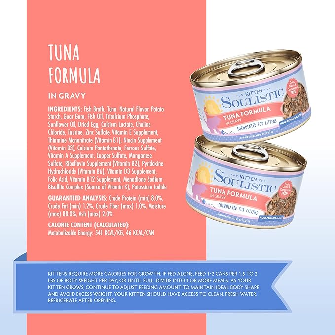 Soulistic Kitten, Tuna Formula in Gravy, 3oz Can, Pack of 12