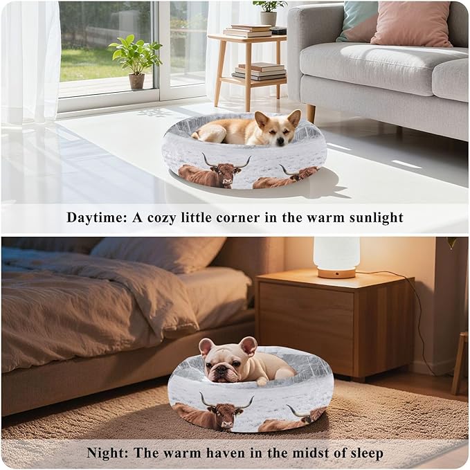 Pet Cat Bed Anxiety Relief fluffier Dog & Cat Cushion for Extra Small Size Pets Supplies Winter Cow Field