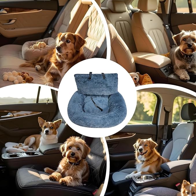Pet Car Seat, Medium Dog Plush Car Seat, Non-Slip Travel Bed Pet Cushion for Traveling Camping Kitten Road Trip Daily Commuting Vet Visit Adventures