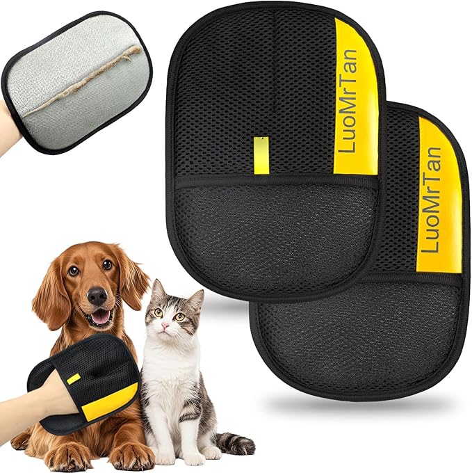 2 Pack Pet Hair Removal Gloves, Reusable Electrostatic Pet Hair Remover, Newly Upgraded Efficient Lint Remover Tool for Dog & Cat Hairfor Couch, Furniture, Car Seat, Carpet, Clothing