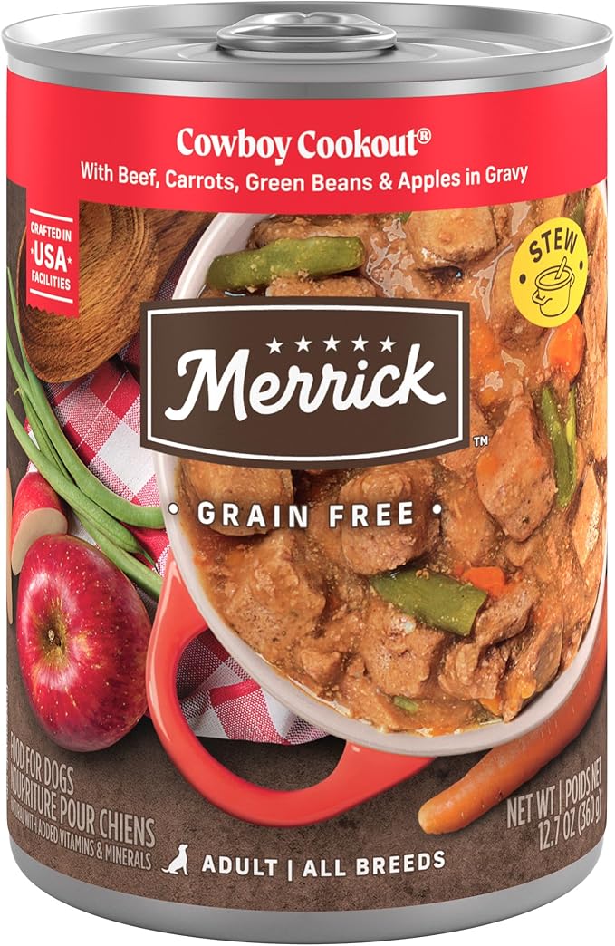 Merrick Grain Free Wet Dog Food, Premium And Wholesome Gluten Free Canned Adult Dog Food, Cowboy Cookout - (Pack of 12) 12.7 oz. Cans