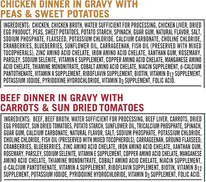 Pure Balance Grain-Free Wet Dog Food Variety Pack, Chicken Dinner with Peas & Sweet Potatoes and Beef Dinner with Carrots & Sun Dried Tomatoes in Gravy, 3.5 oz Cups (12 of 3.5 oz Cups)