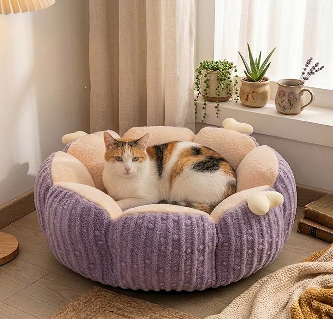 BNG Orthopedic Calming Cat Bed – 18" Plush Cave for Indoor Cats & Small Dogs, Washable & Reversible Pet Bed with Non-Slip Base for Stress-Free Naps