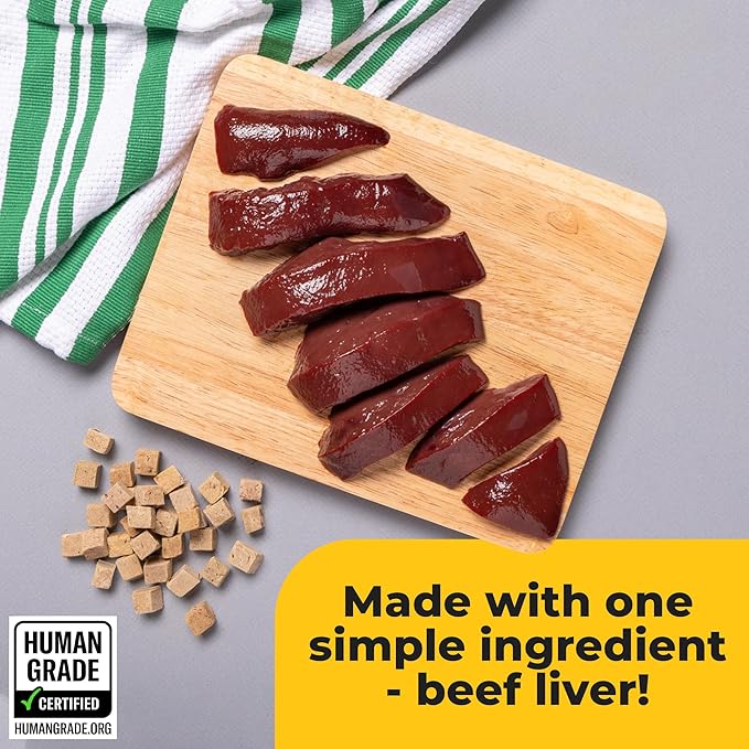 Beef Liver Dog Treats Freeze Dried - Single Ingredient Human Grade Raw Liver Bites for Training, Meal Topper, No Additives - High Protein(31g Per Cup)Training Treats for Dogs, Made in the USA, 4oz Bag