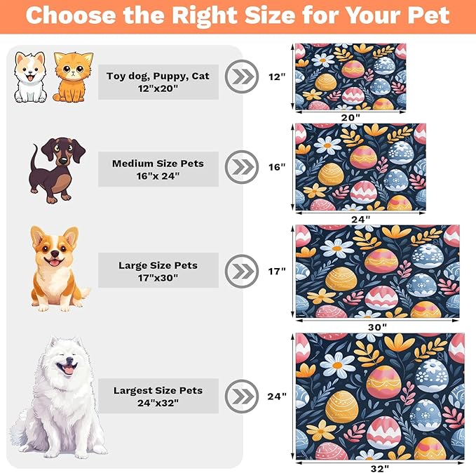 Easter Egg Dog Food Mat for Floors Absorbent Dog Bowl Mat for Food and Water Dispenser Quick Dry Cat Food Placemat Pet Supplies 12" x 20", Spring Floral