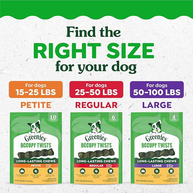 Greenies Occupy Twists Natural Dog Treats Petite Size Dog Chews Long Lasting Chicken Flavor, 8.75 oz. Pack, 10 Count