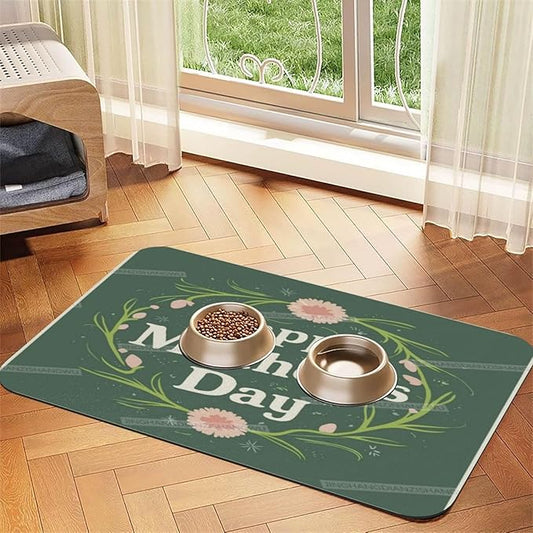 Pet Feeding Mat Happy Mother's Day Floral Gift for Mom Gl Absorbent Pet Placemat for Food Water Bowl with Waterproof Rubber Backing 24x16In Quick Dry Water Dispenser Mat Dog Cat