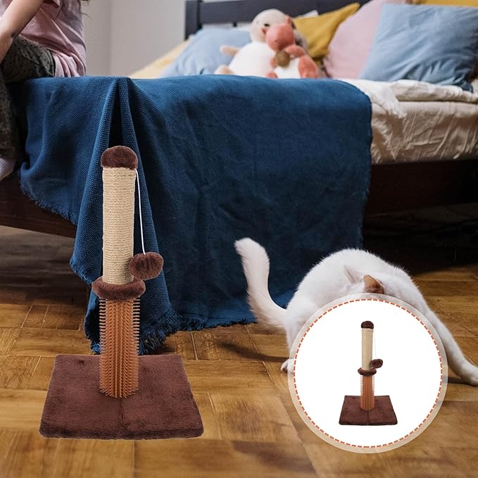 VOSAREA Cat Scratching Post Sturdy Floor Scratching Pole with Palm Plush Cover, Reusable Kitten Accessory for Indoor Cats, Comfortable Climbing Scratcher for Daily Use