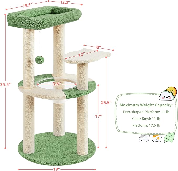 Yaheetech Cat Scratching Posts with Cat Bed, 35in Cat Scratcher with 2 Scratching Posts for Indoor Cats, Sisal Scratch Posts with Replaceable Ball for Kittens Adults Cats