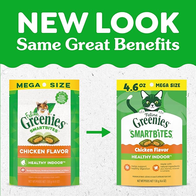 Greenies Feline Smartbites, Cat Treats Healthy Recipe, Indoor Cat Treats, Chicken Flavor, 4.6 oz. Pack
