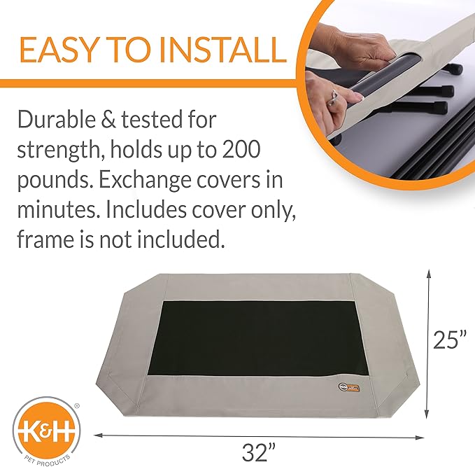 K&H Pet Products Original Pet Cot Replacement Cover (Cot Sold Separately) Taupe/Black Medium 32 X 25 Inches