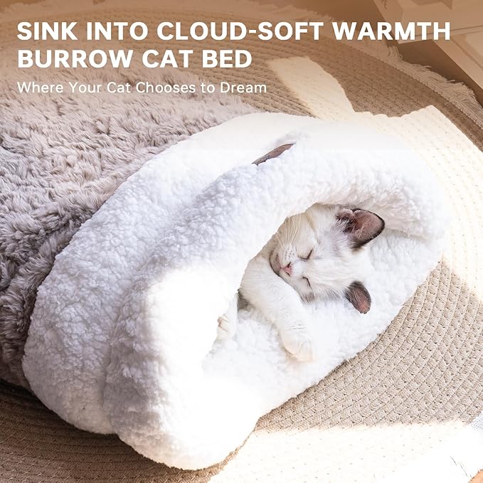 Cat Bed Cave 4 in 1 Cat Sleeping Bag Cute Self Warming Cat Cave with Plush Portable Snuggle Sack/Hideway for Indoor Cats & Small Pets Coffee 21×17 Inch