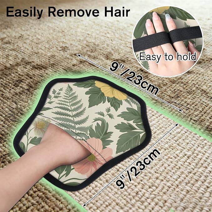 Reusable Pet Hair Removal Glove Tropical Flowers Leaves Magic Brush for Cat & Dog Hair Remover for Car, Sofa, Bedding, Clothes - 9x9 Mitt Washable