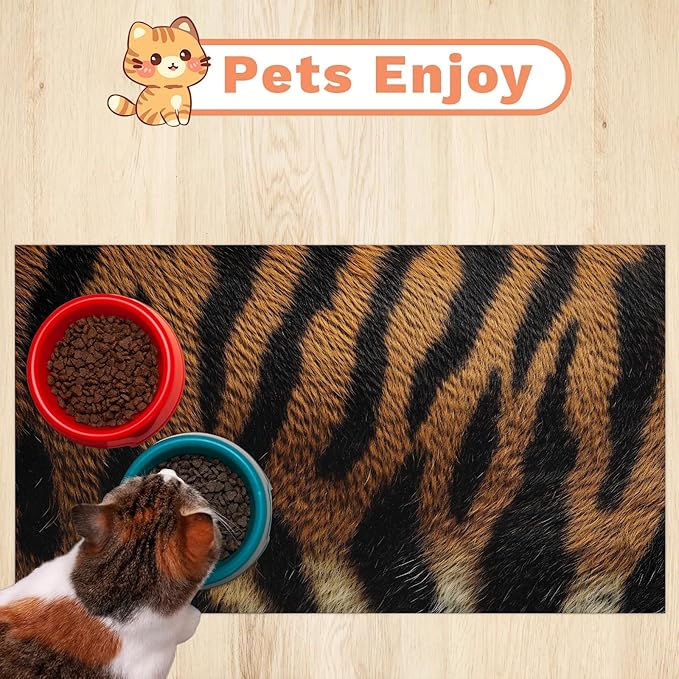Brown Leopard Dog Food Mat for Floors Absorbent Dog Bowl Mat for Food and Water Dispenser Quick Dry Cat Food Placemat Pet Supplies 16" x 24", Black Brown Wildlife