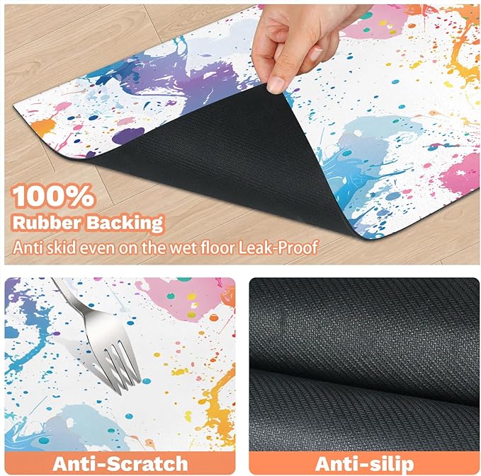 Colorful Graffiti Dog Food Mat for Floors Absorbent Dog Bowl Mat for Food and Water Dispenser Quick Dry Cat Food Placemat Pet Supplies 16" x 24", Rainbow Abstract