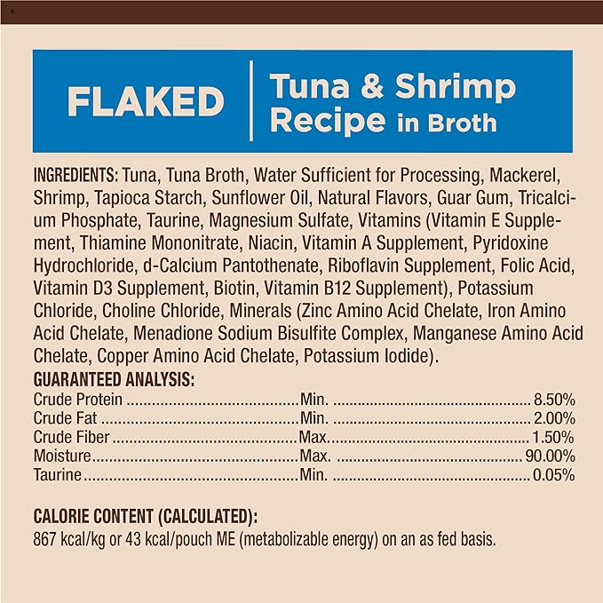 Wellness CORE Tiny Tasters Flaked Adult Wet Cat Food, Natural, Protein-Rich, Grain Free, 1.75-Ounce Pouch, 12 Pack, (Tuna & Shrimp)