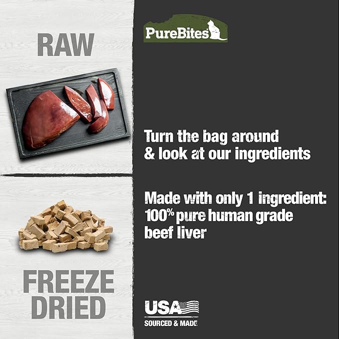 PureBites Freeze Dried Cat Treats, Beef Liver, 44g || 1.55oz Pack of 3