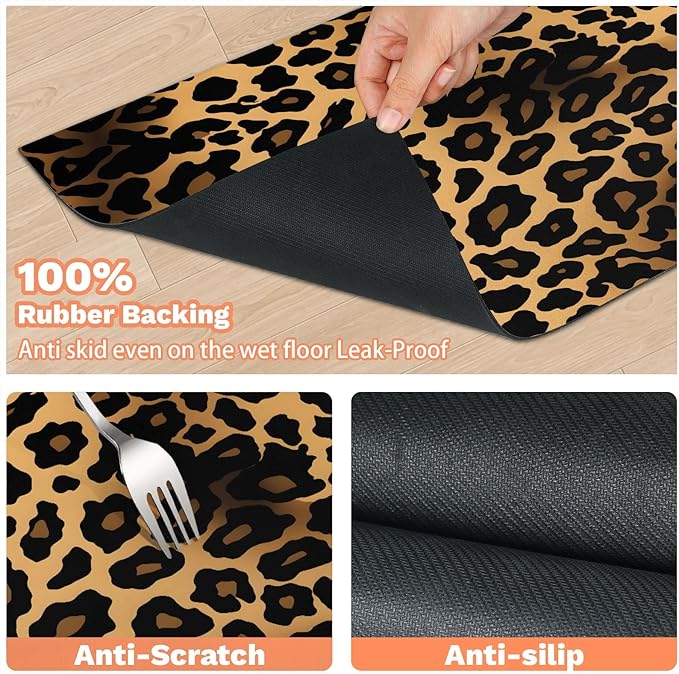 Leopard Print Dog Food Mat for Floors Absorbent Dog Bowl Mat for Food and Water Dispenser Quick Dry Cat Food Placemat Pet Supplies 17" x 30", Wild Animal Skin