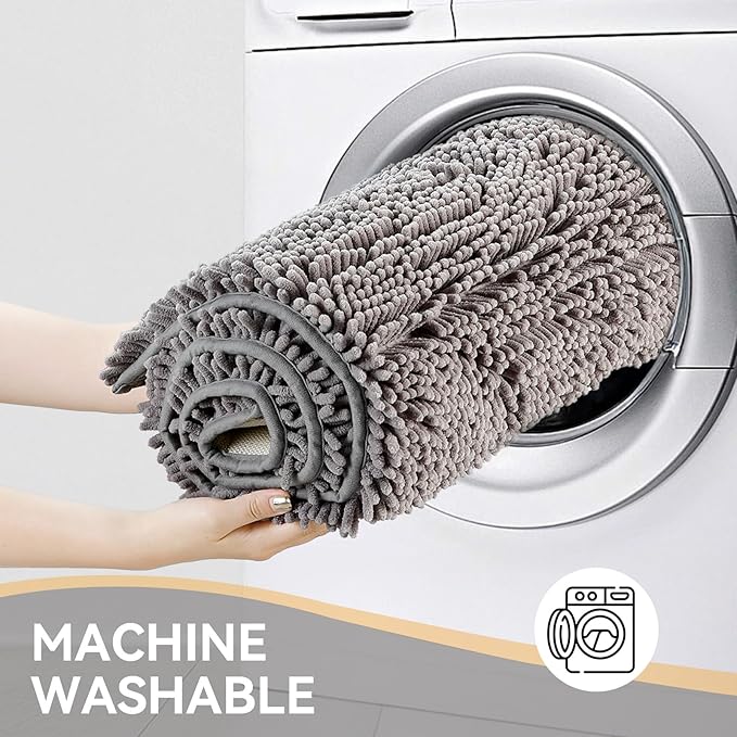 70" X 23" Washable Dog Door Mat, Ultra fine Fiber Dog Door Mat, Quick Drying Chenille Pet Door Mat, Machine Washable Indoor and Outdoor Rug (Grey)